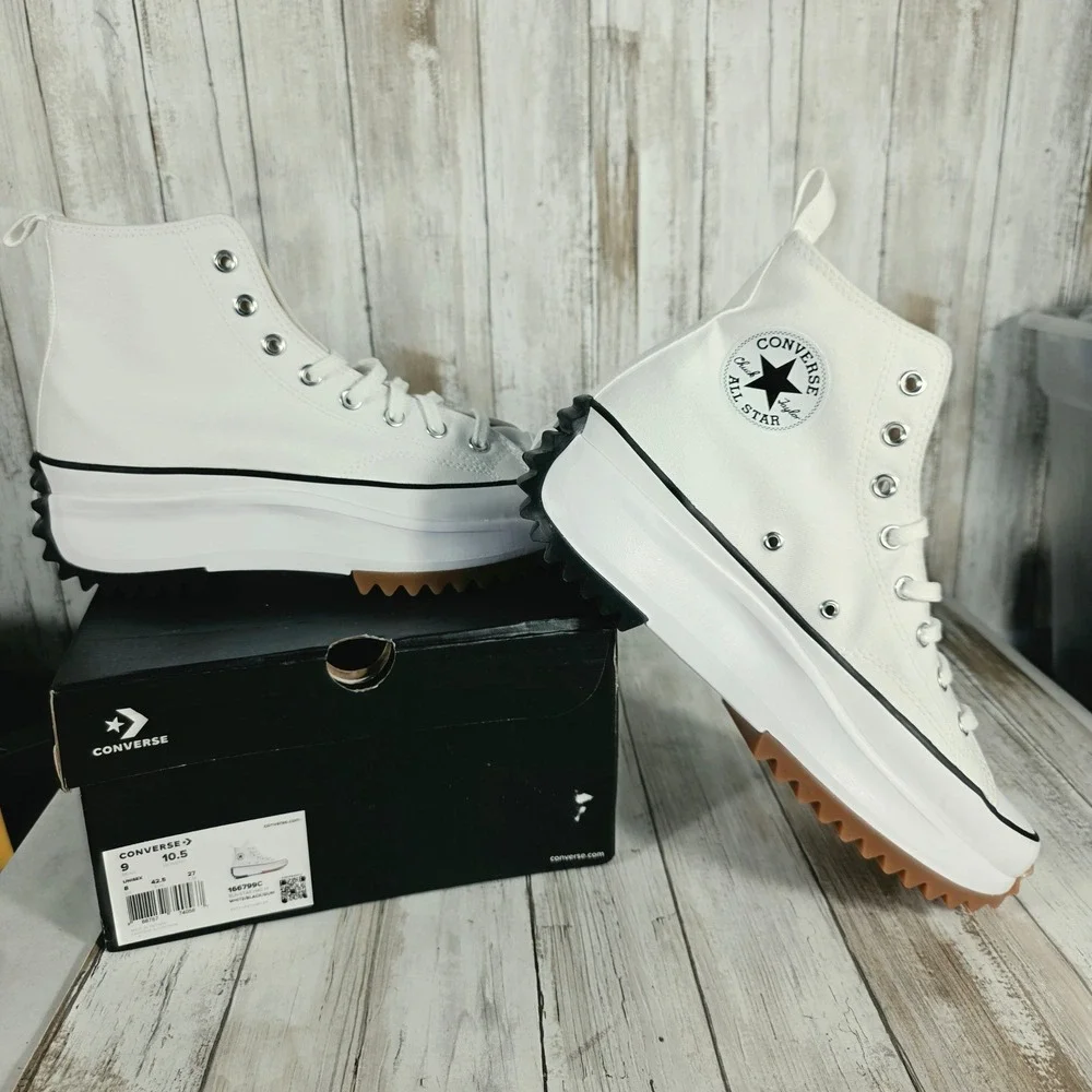 Converse Run Star Hike High Top Platform White Black Gum Mens 9 Womens 10.5 New
